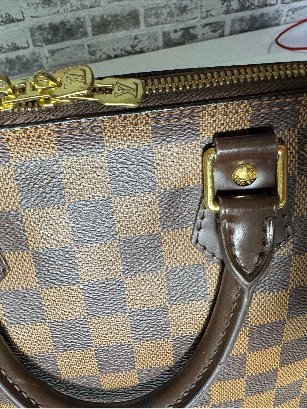 Classic Brown Checkered Leather Top-Handle Men’s Bag